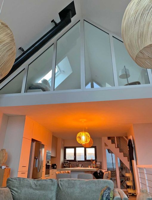 view of living room and mezzanine